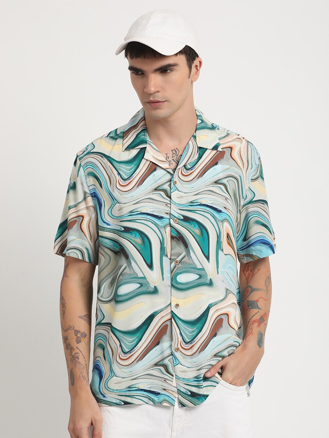 

THE BEAR HOUSE Abstract Printed Casual Shirt, Green