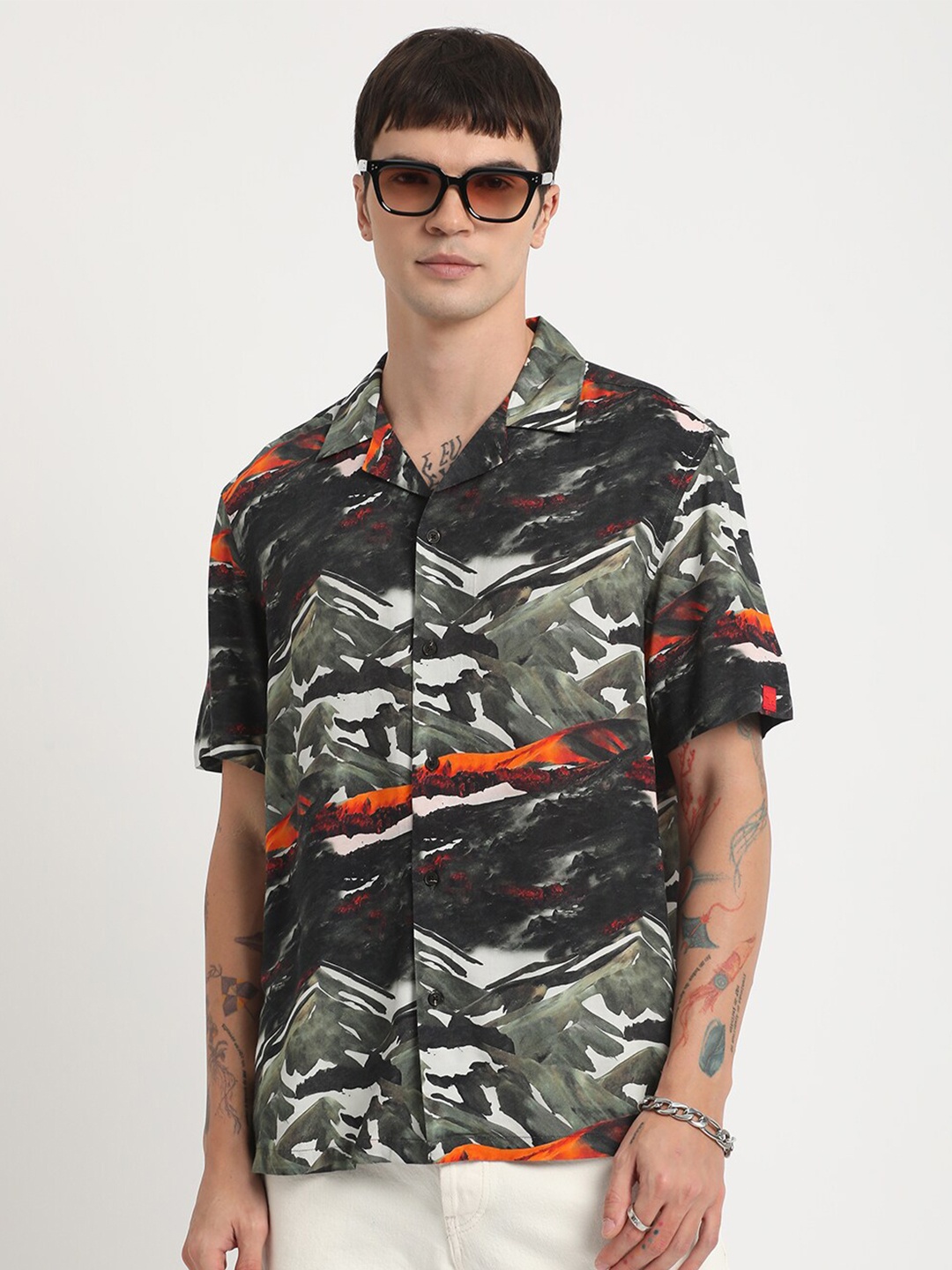 

THE BEAR HOUSE Abstract Printed Casual Shirt, Grey