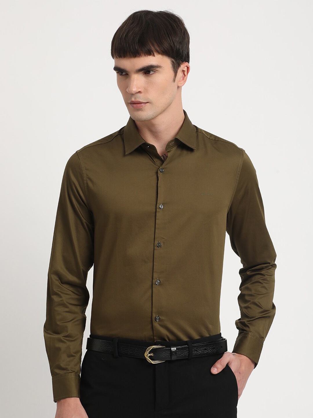 

THE BEAR HOUSE Spread Collar Cotton Slim Fit Formal Shirt, Green