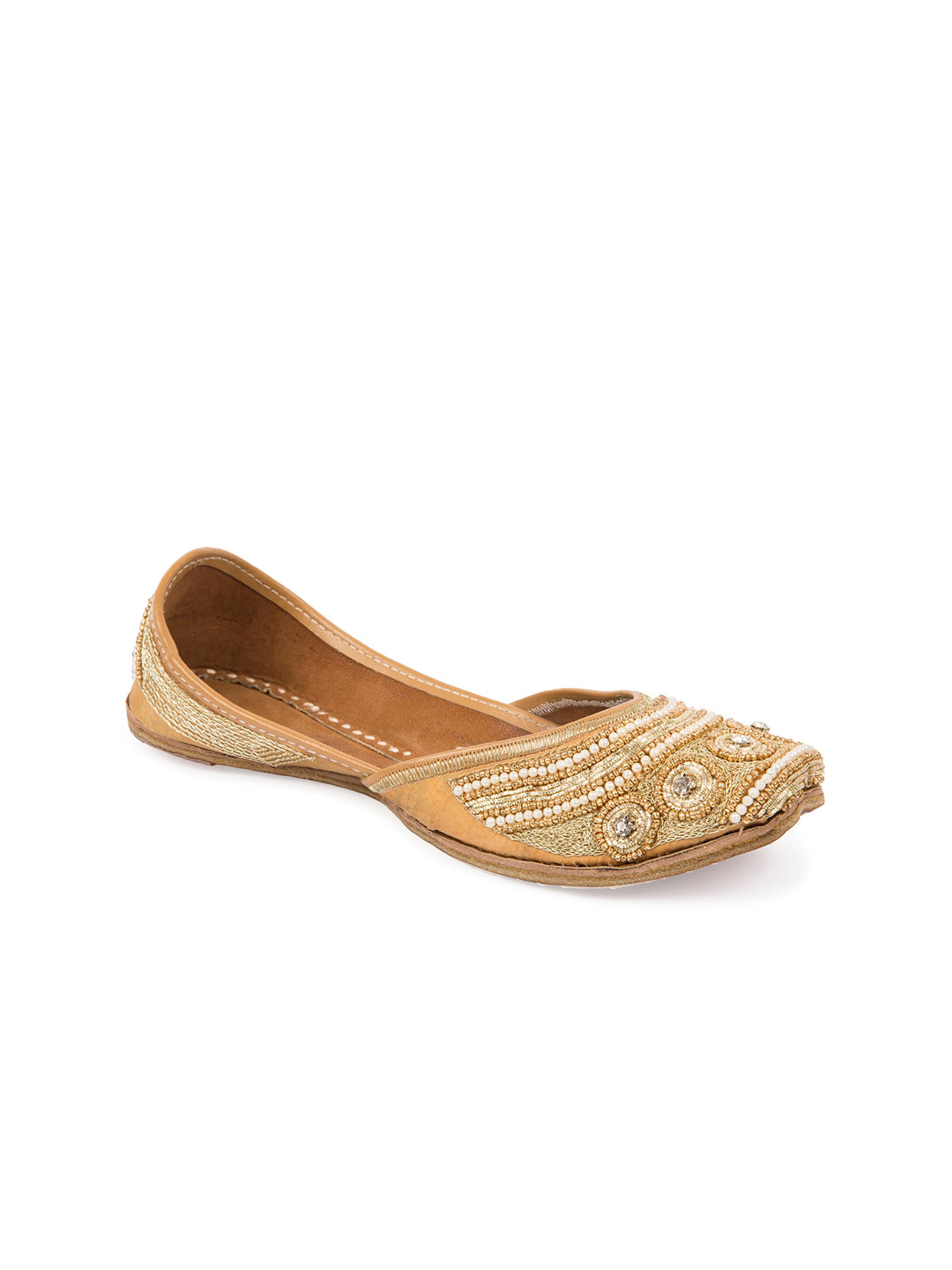

Ta Chic Ethnic Embellished Square Toe Fabric Mojaris, Gold