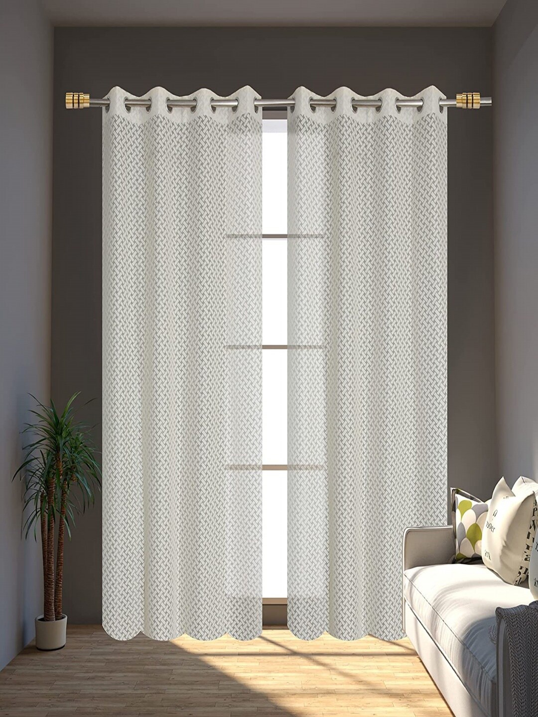 

Aura Cream 2 Pieces Self Design Eyelet Window Sheer Curtains