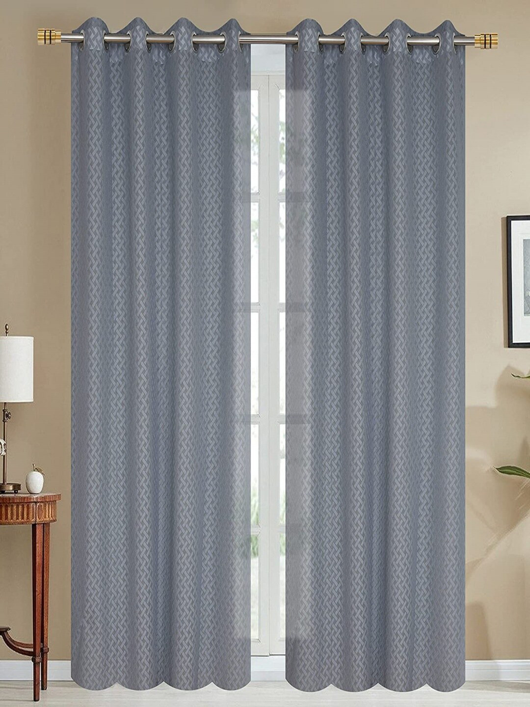 

Aura Grey 2 Pieces Self Design Eyelet Window Sheer Curtains