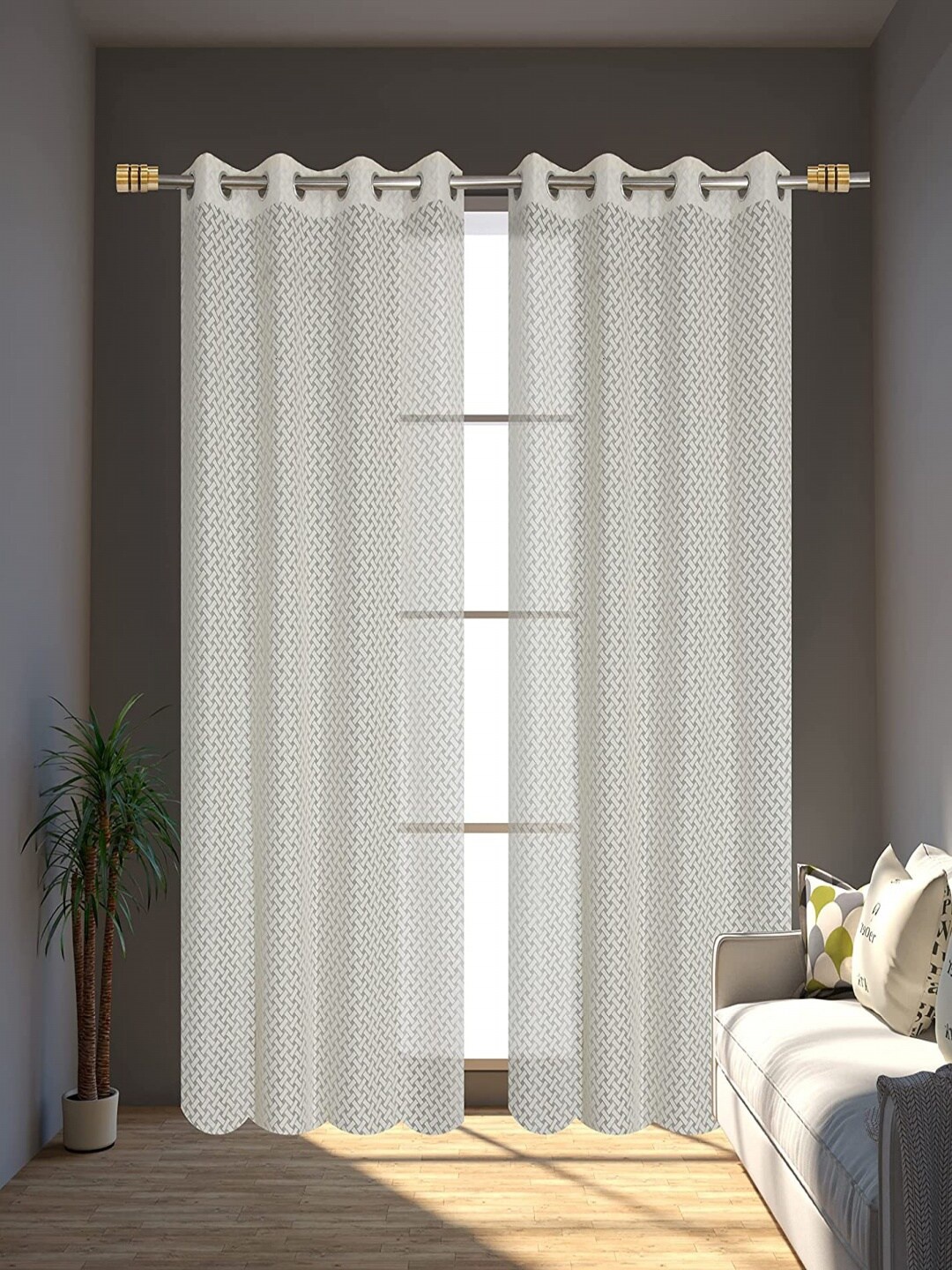 

Aura Cream 2 Pieces Self Design Sheer Door Curtains