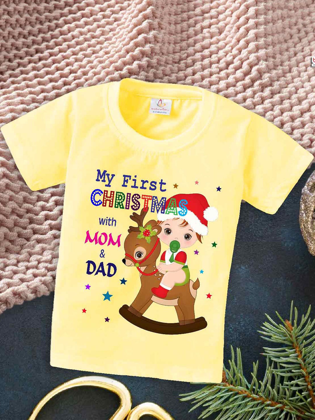 

Babywish Kids Relaxed Fit My First Christmas Printed Cotton T-shirt, Yellow