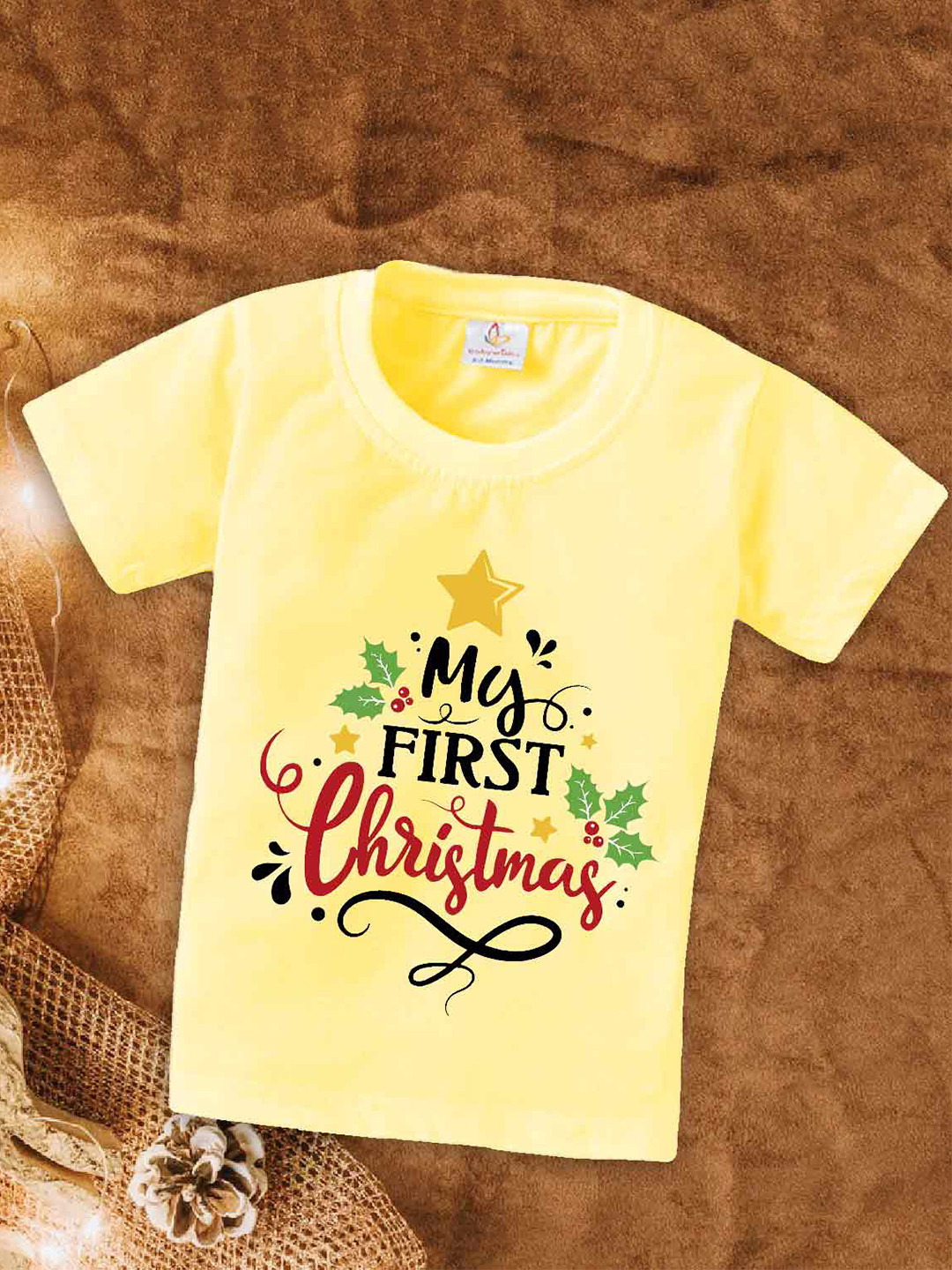 

Babywish Kids My 1st Christmas Printed Relaxed Fit Cotton T-shirt, Yellow
