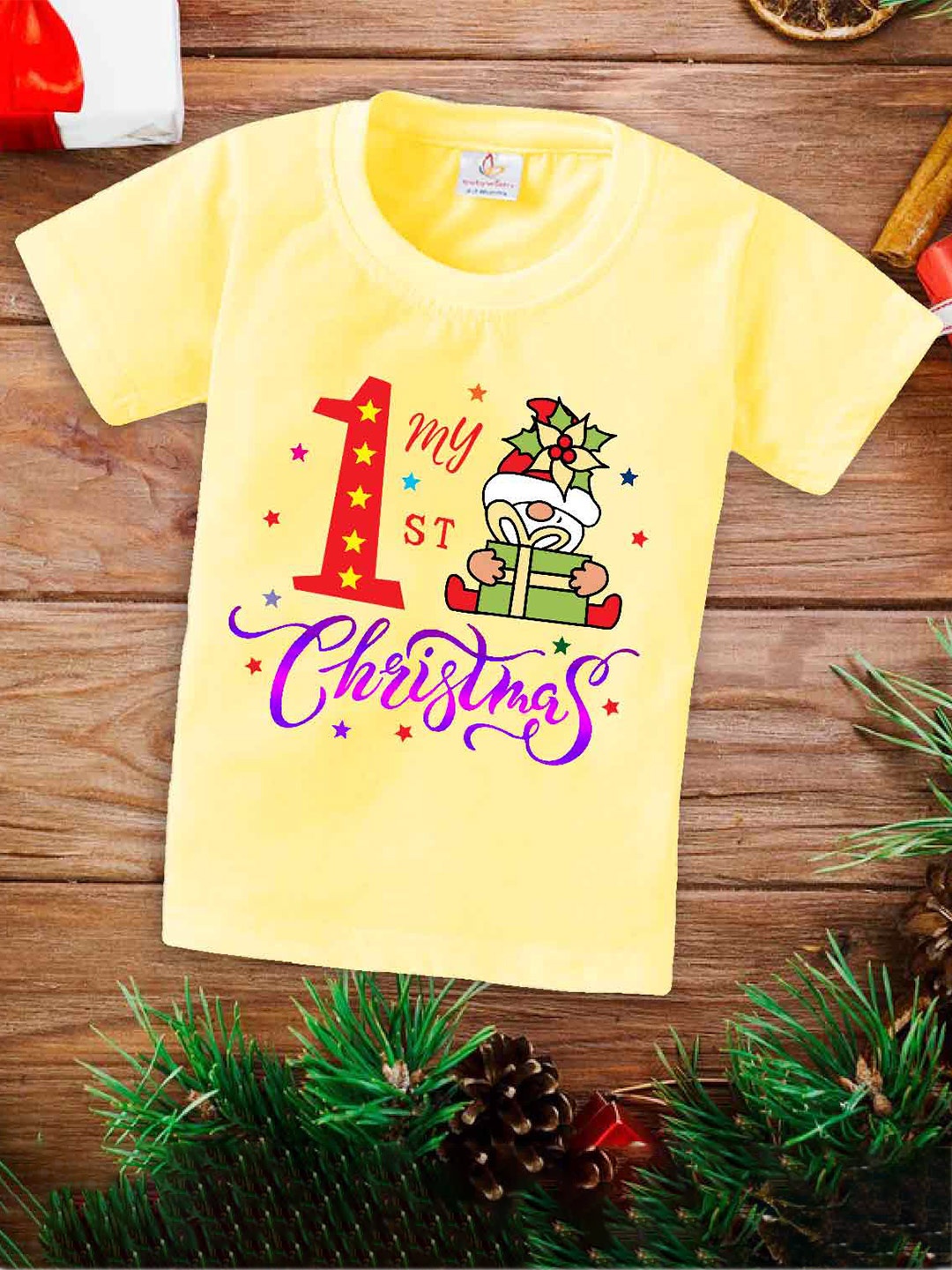 

Babywish Kids My 1st Christmas Printed Relaxed Fit Cotton T-shirt, Yellow