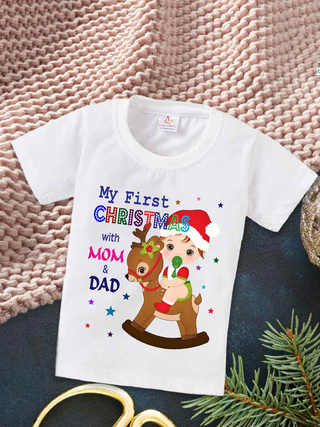 

Babywish Kids My 1st Christmas Printed Relaxed Fit Cotton T-shirt, White