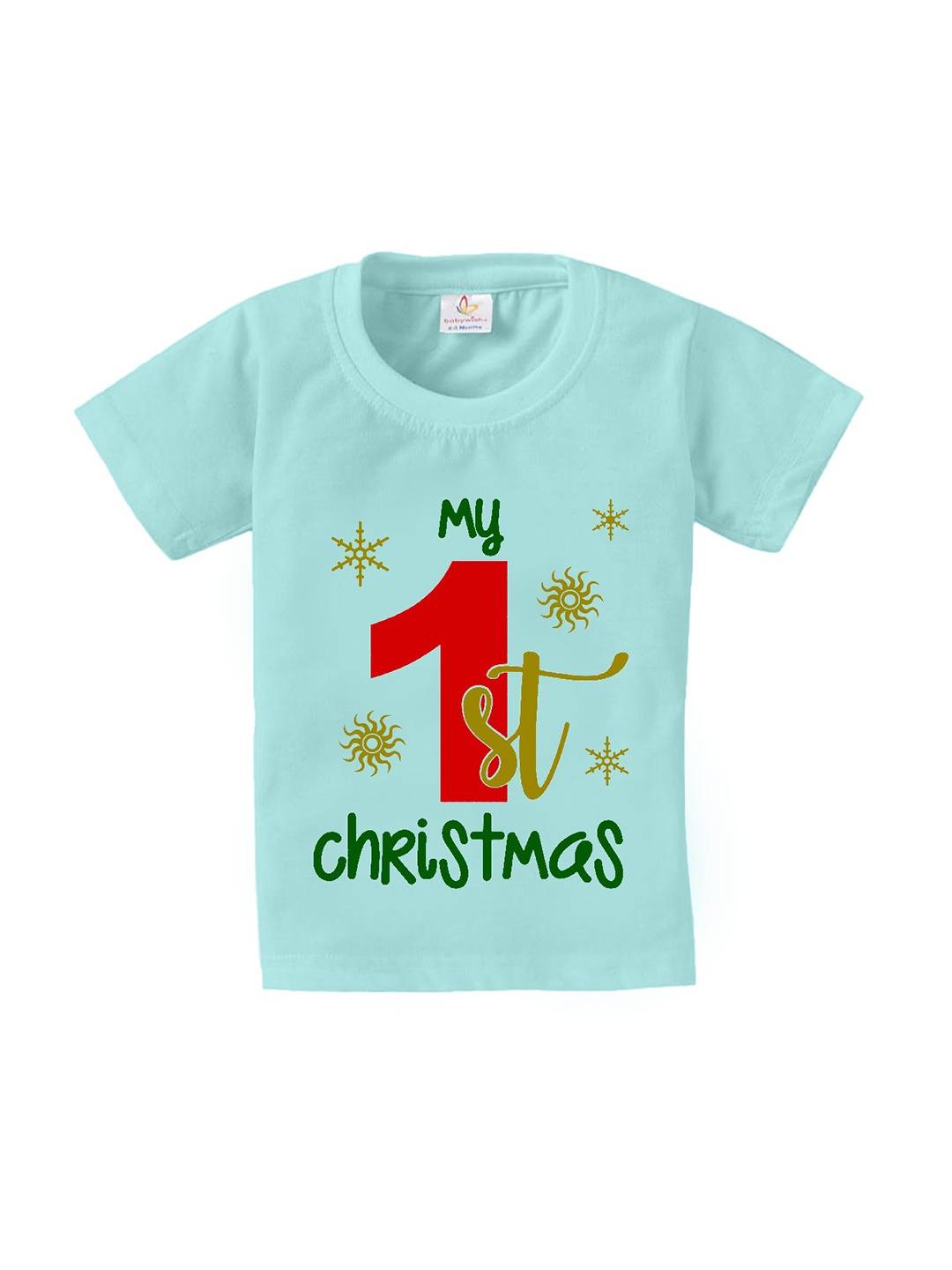 

Babywish Kids Relaxed Fit My 1st Christmas Printed Cotton T-shirt, Sea green