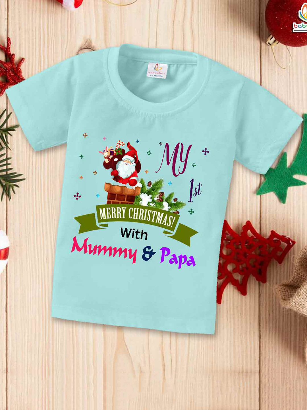 

Babywish Kids My 1st Christmas Printed Relaxed Fit Cotton T-shirt, Sea green