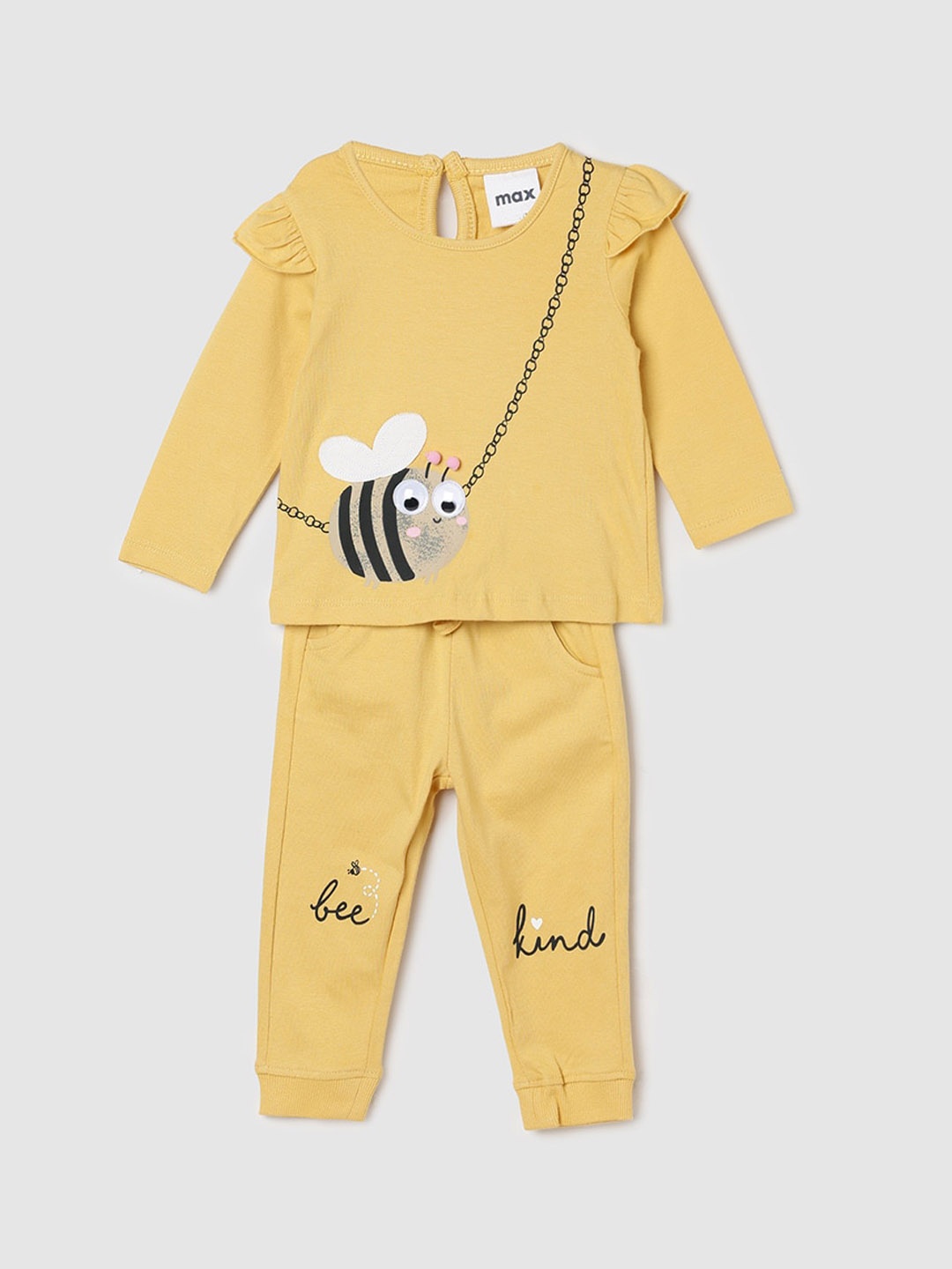 

max Girls Graphic Printed Long Sleeve Pure Cotton Night suit, Yellow