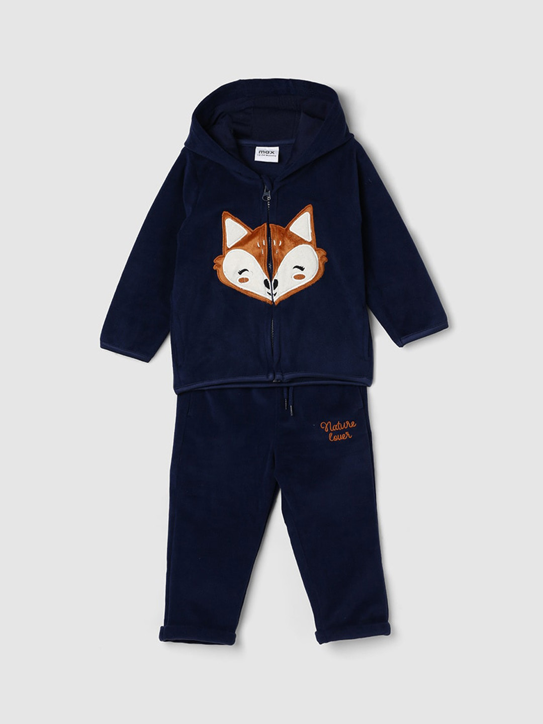 

max Girls Graphic Printed Hooded Neck Long Sleeve T-shirt With Pyjamas, Navy blue