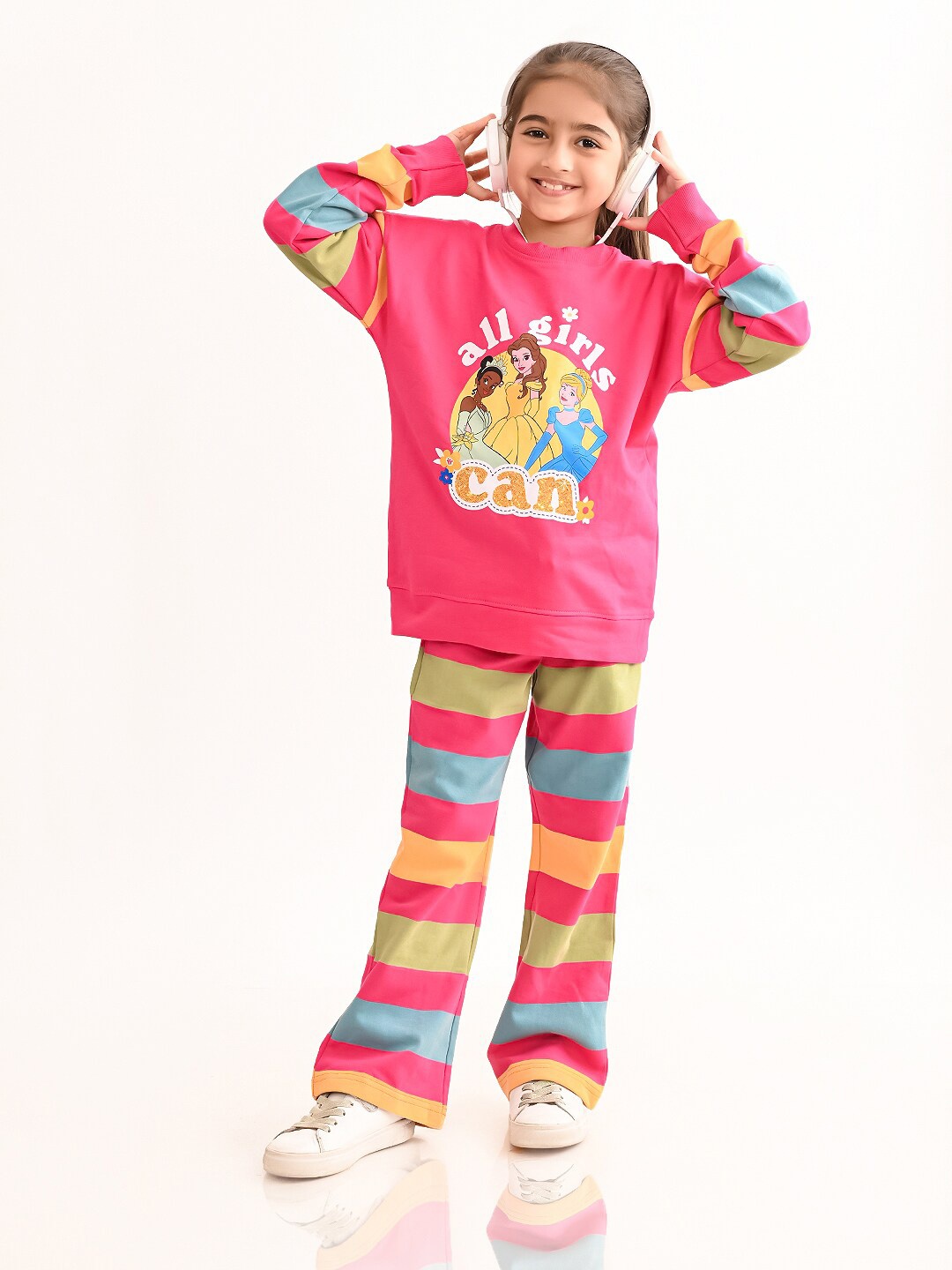 

BONKIDS Girls Printed Pure Cotton Clothing Set, Pink