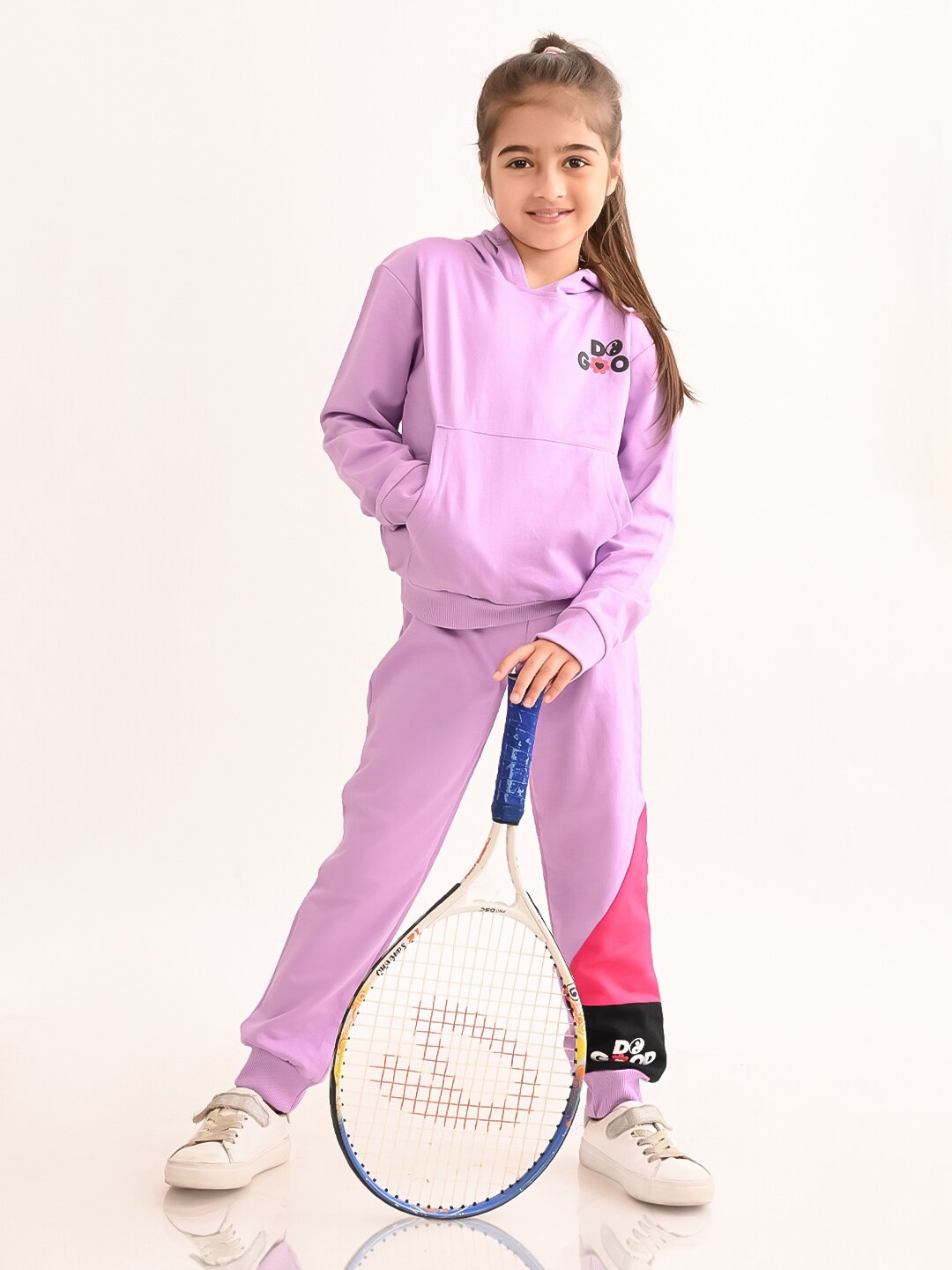 

BONKIDS Girls Printed Pure Cotton Top with Pyjamas, Purple