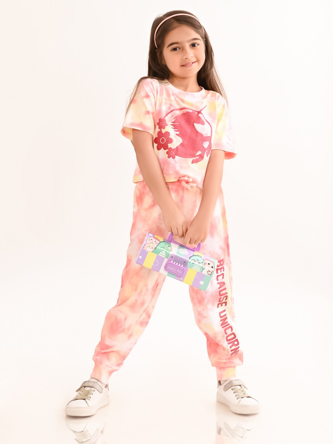 

BONKIDS Girls Printed Pure Cotton Top with Pyjamas, Pink