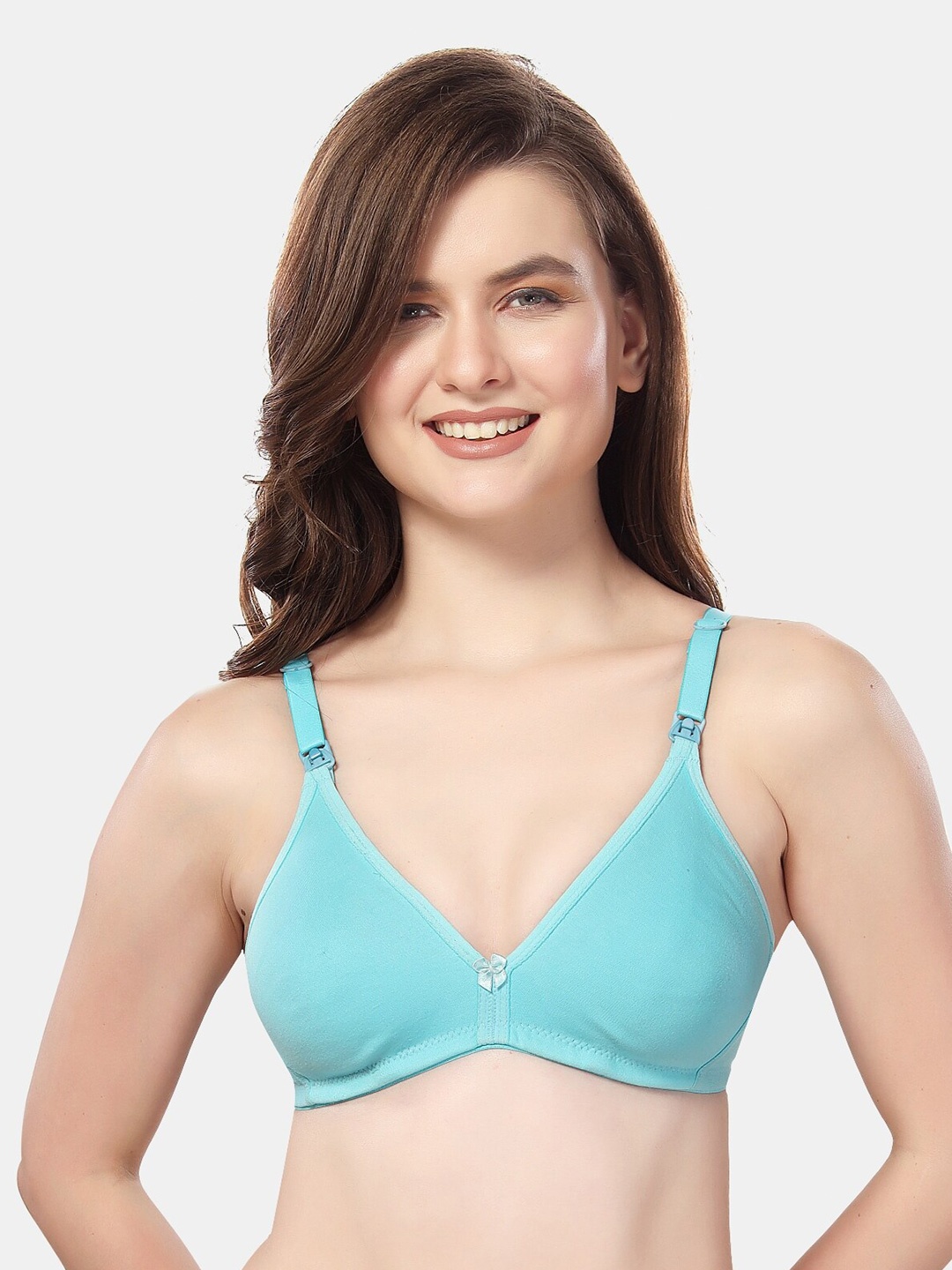 

Fabme Medium Coverage Seamless Cotton Maternity Bra With All Day Comfort, Turquoise blue