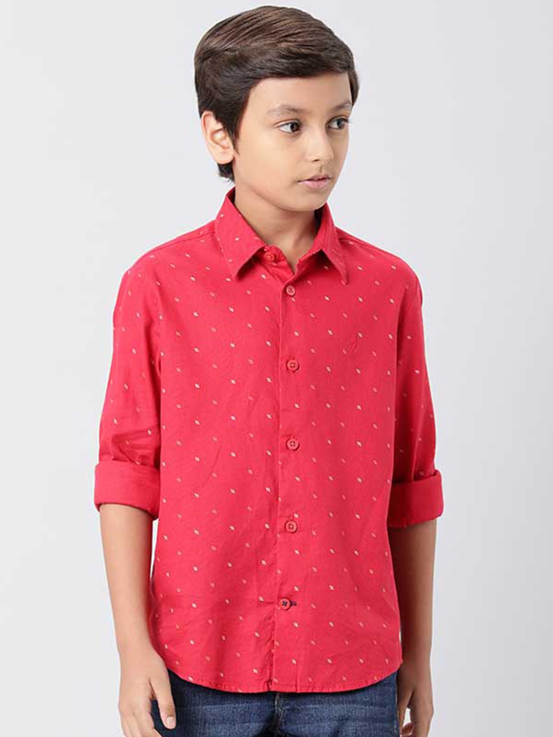 

Indian Terrain Boys Micro Ditsy Printed Cotton Casual Shirt, Red