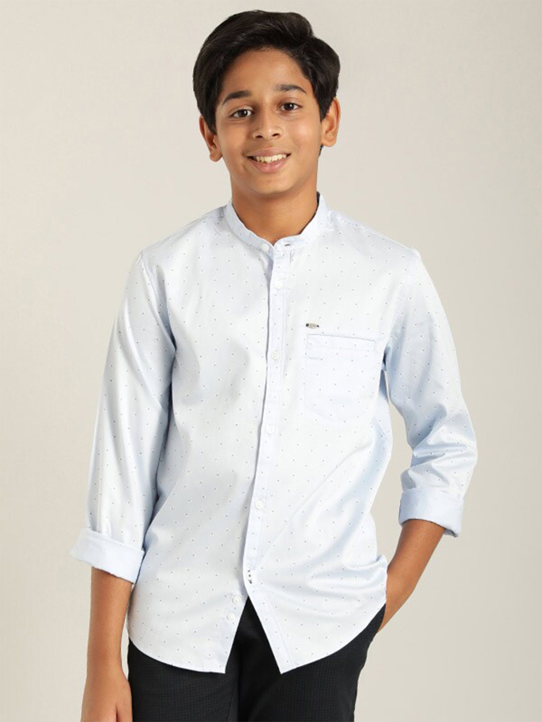 

Indian Terrain Boys Micro Ditsy Printed Pure Cotton Casual Shirt, Blue