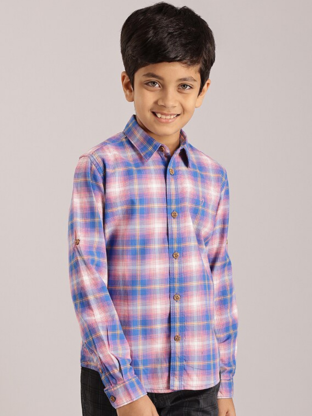 

Indian Terrain Boys Tartan Checked Pure Cotton Casual Shirt, Blue