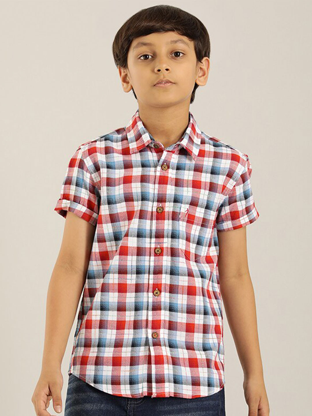 

Indian Terrain Boys Gingham Checks Pure Cotton Casual Shirt, Blue