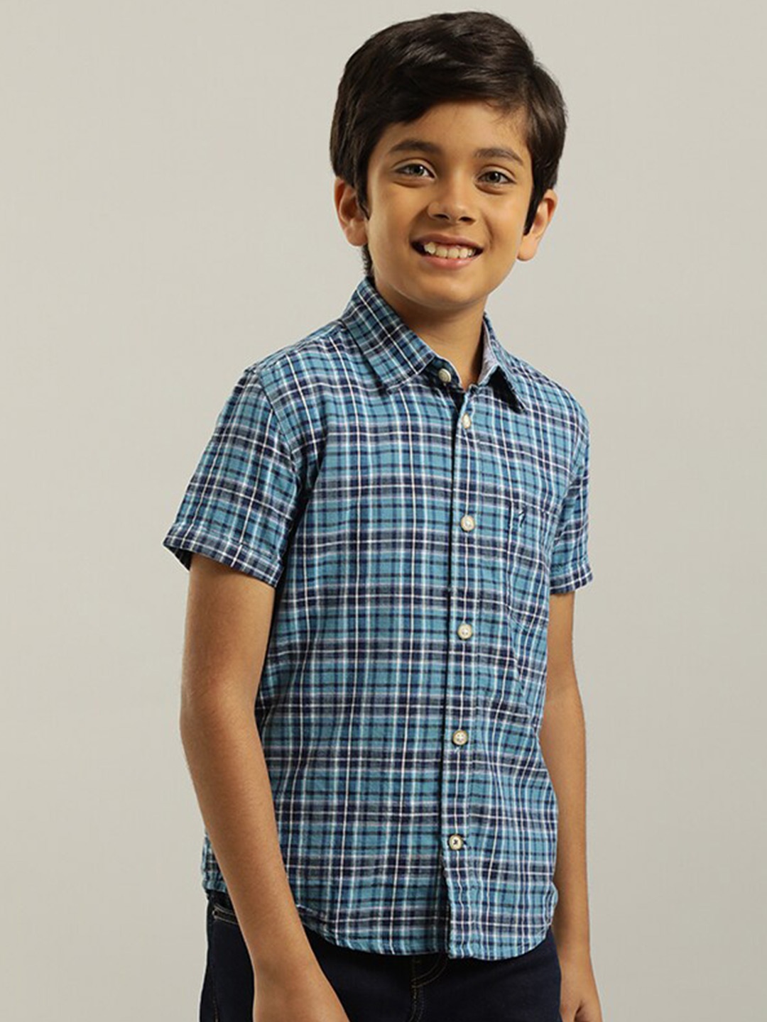 

Indian Terrain Boys Checked Pure Cotton Casual Shirt, Blue