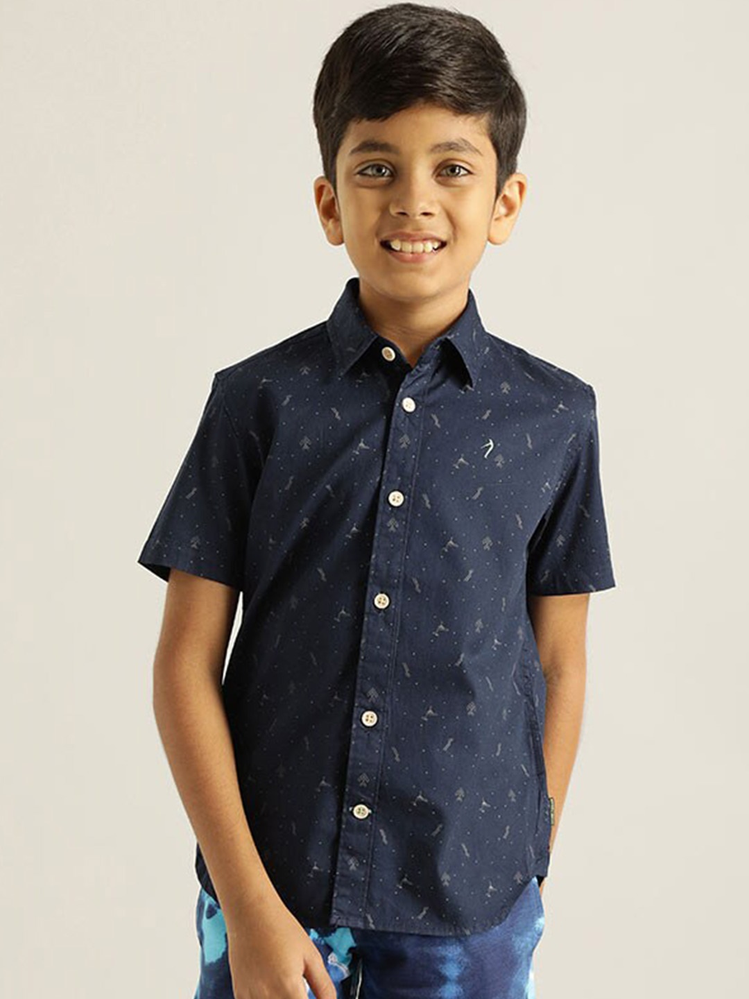 

Indian Terrain Boys Printed Classic Cotton Casual Shirt, Navy blue