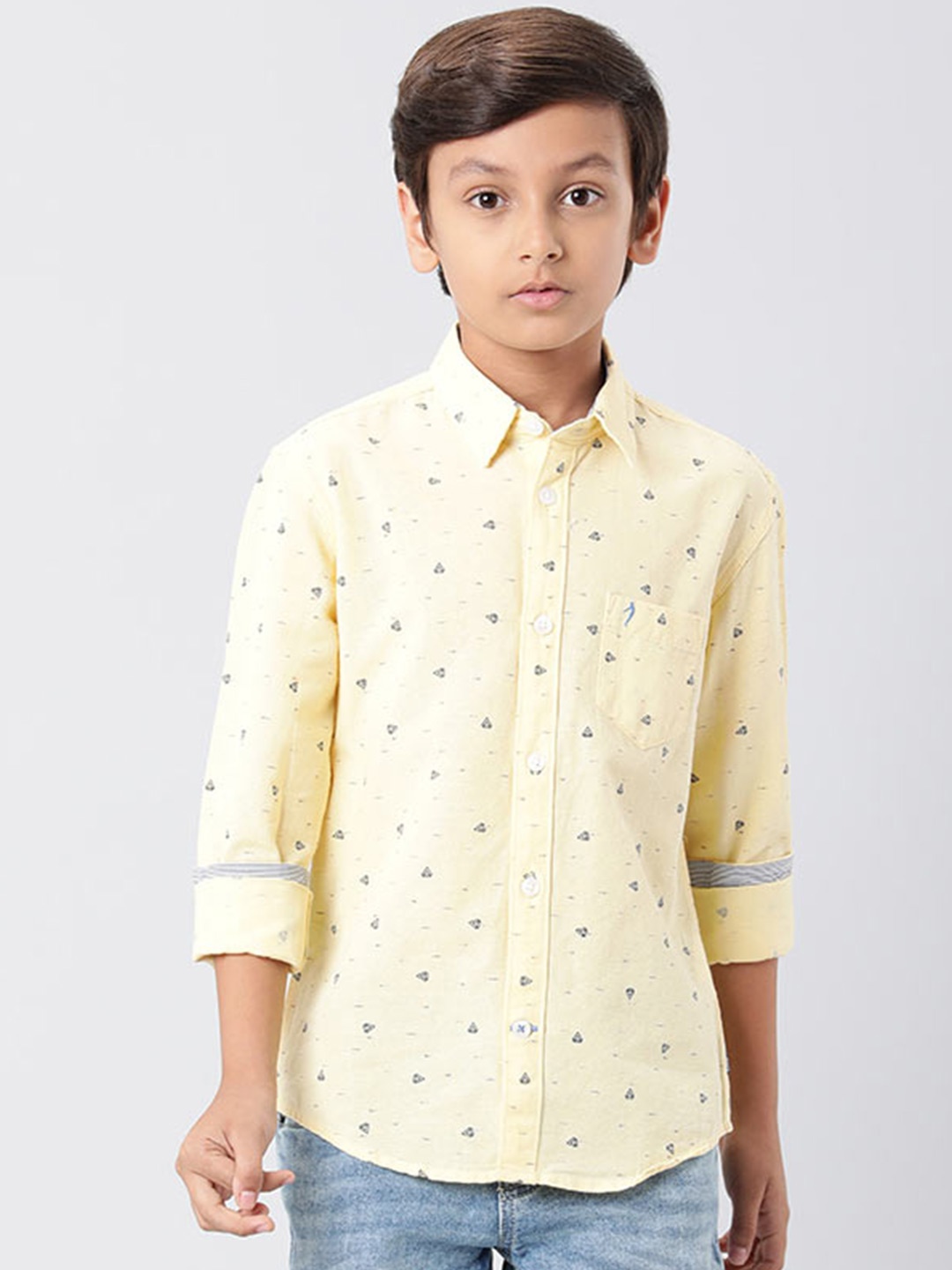 

Indian Terrain Boys Micro Ditsy Printed Pure Cotton Casual Shirt, Yellow