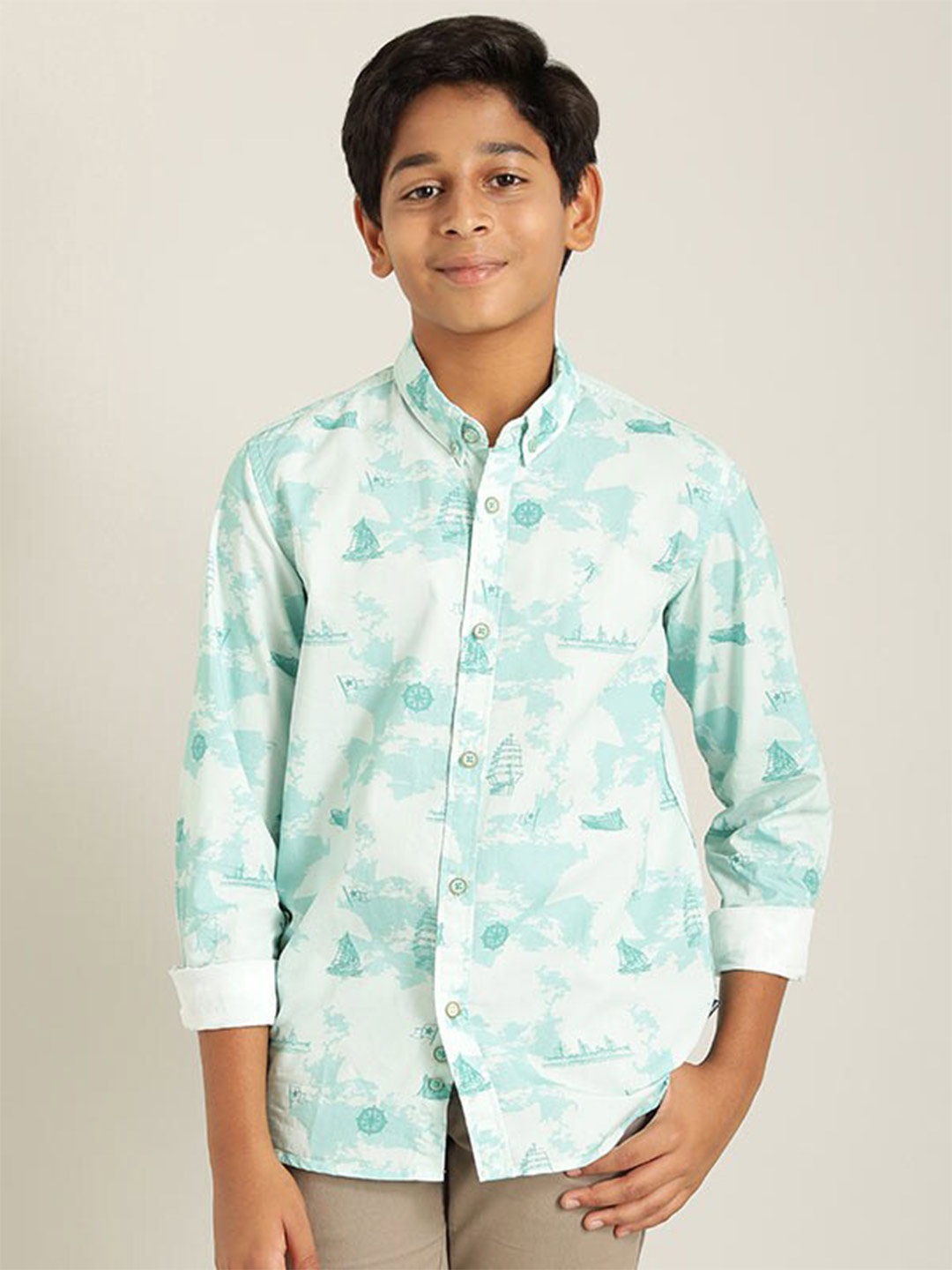 

Indian Terrain Boys Printed Pure Cotton Casual Shirt, Blue