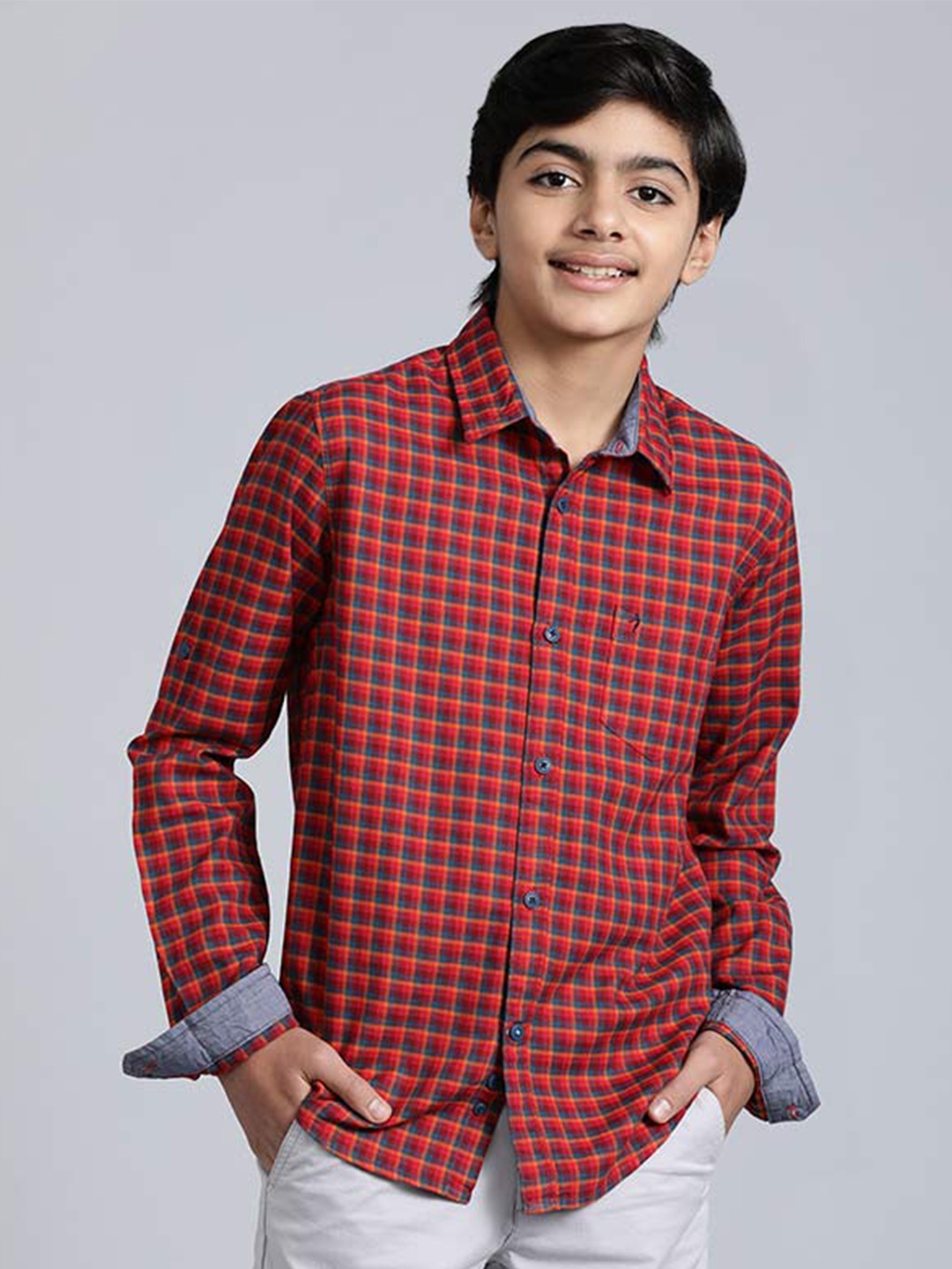 

Indian Terrain Boys Tartan Checked Pure Cotton Casual Shirt, Red