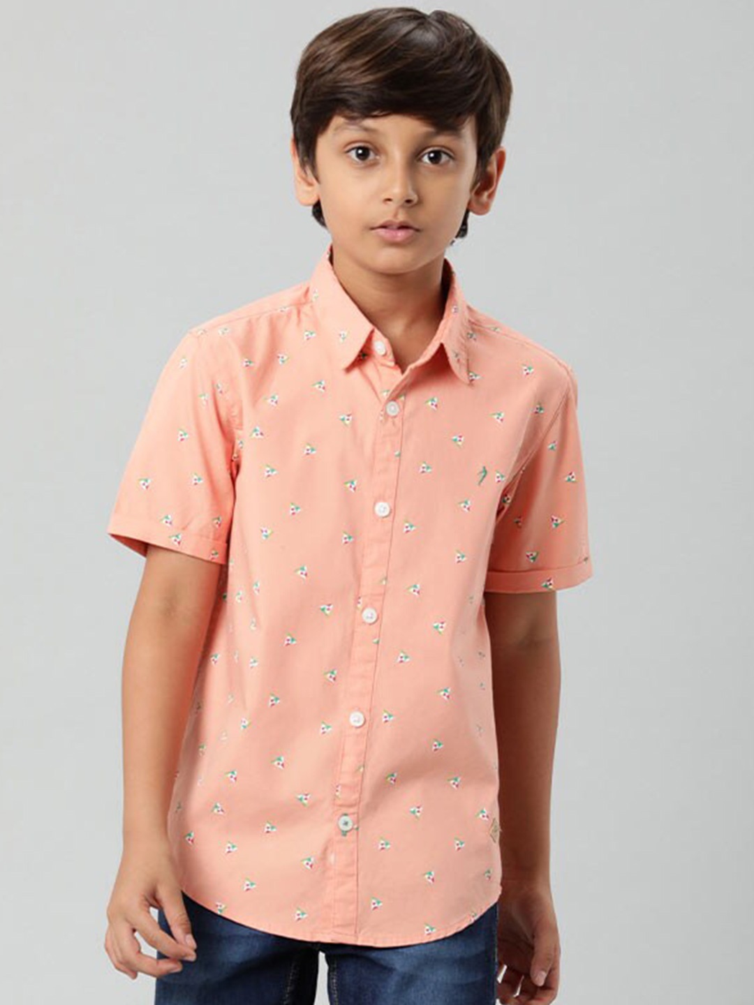 

Indian Terrain Boys Conversational Printed Cotton Casual Shirt, Peach