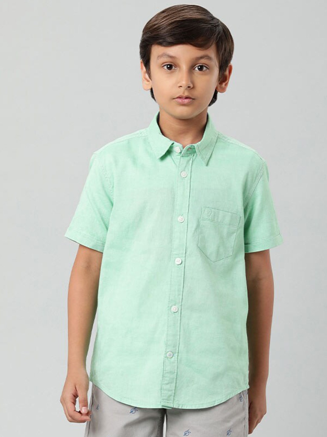

Indian Terrain Boys Short Sleeves Pure Cotton Casual Shirt, Green