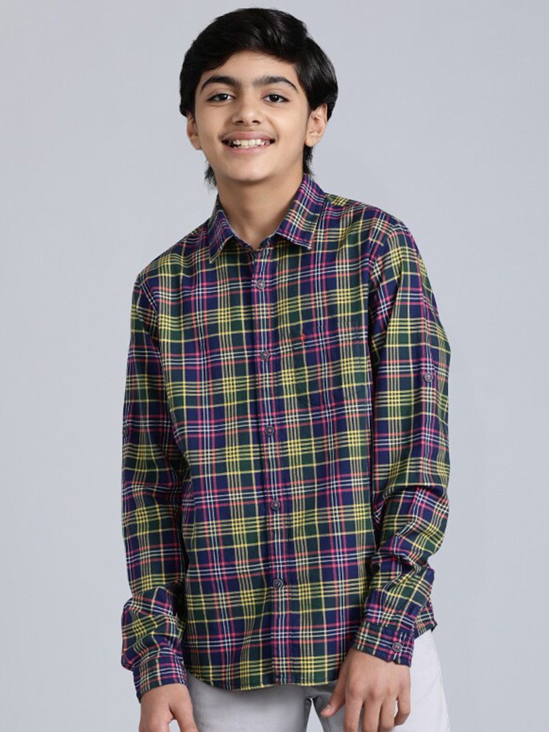 

Indian Terrain Boys Tartan Checks Pure Cotton Casual Shirt, Green