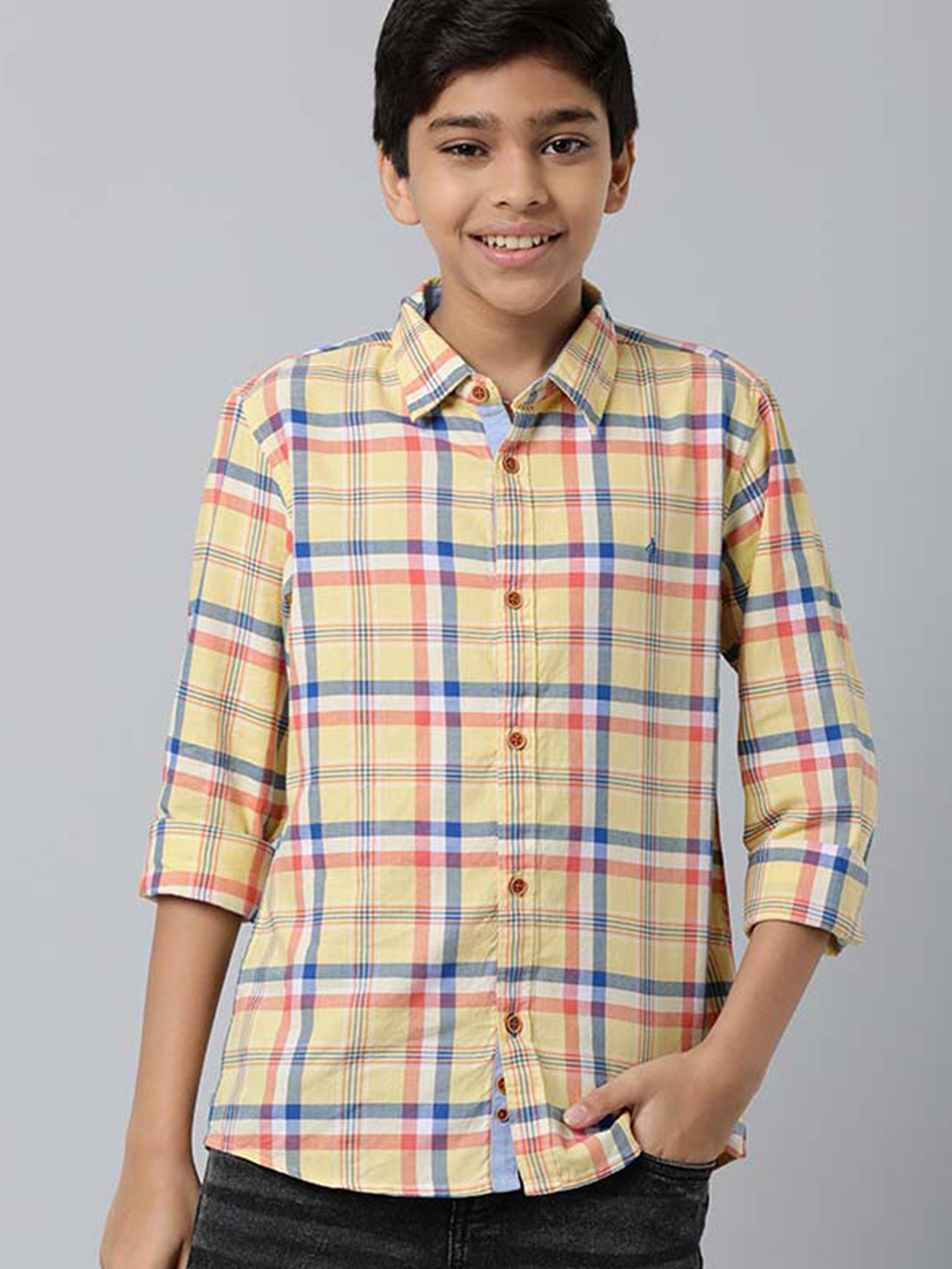 

Indian Terrain Boys Tartan Checked Pure Cotton Casual Shirt, Yellow