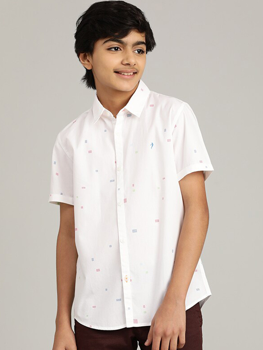 

Indian Terrain Boys Geometric Printed Cotton Casual Shirt, White