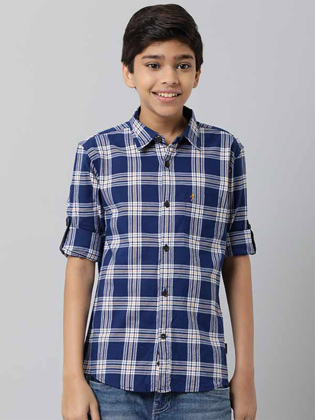 

Indian Terrain Boys Checked Classic Cotton Casual Shirt, Navy blue