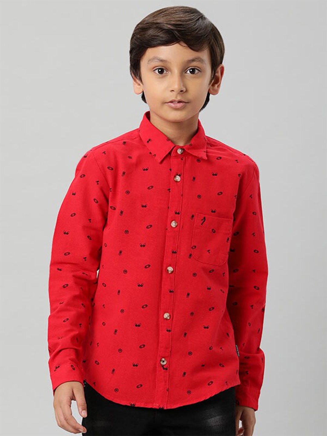 

Indian Terrain Boys Conversational Printed Pure Cotton Casual Shirt, Red