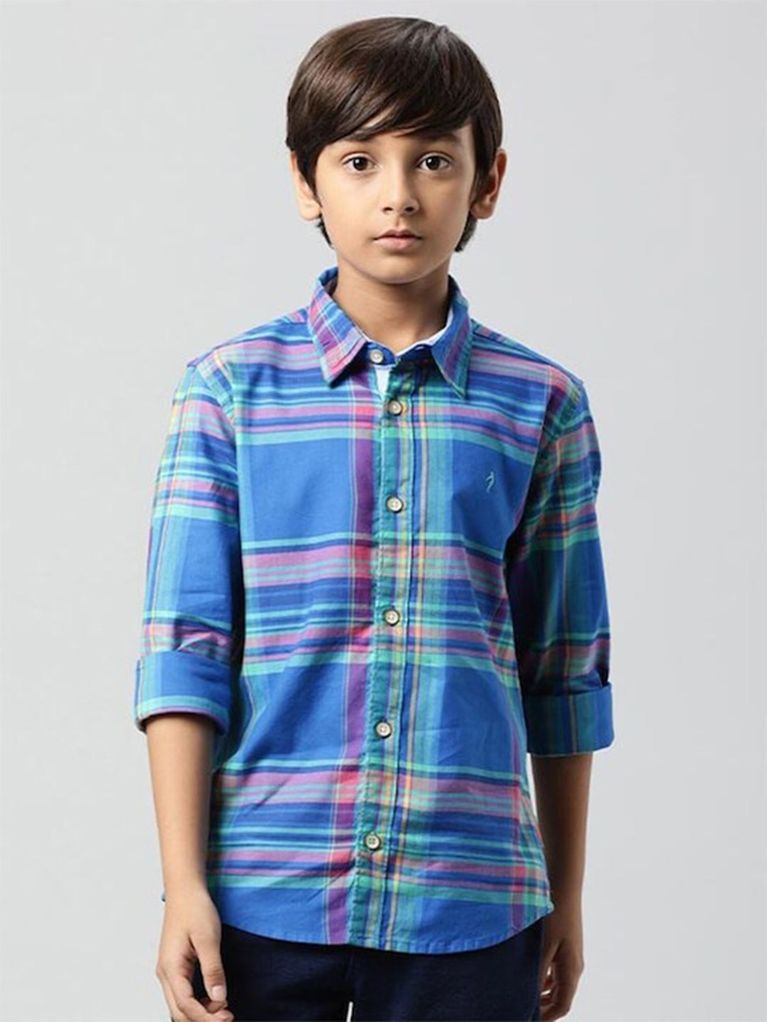 

Indian Terrain Boys Multi Stripes Cotton Casual Shirt, Navy blue