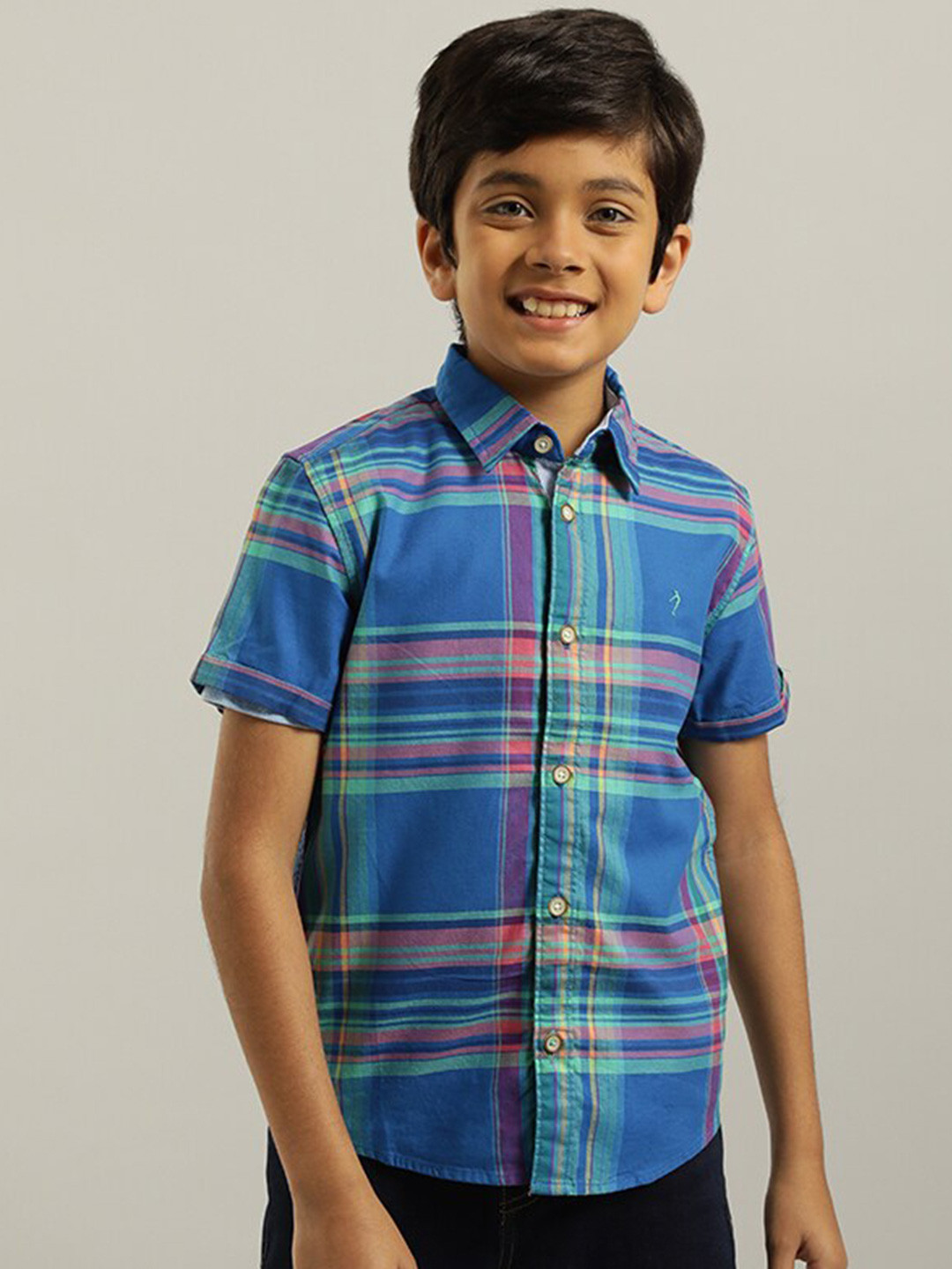 

Indian Terrain Boys Checked Pure Cotton Casual Shirt, Navy blue