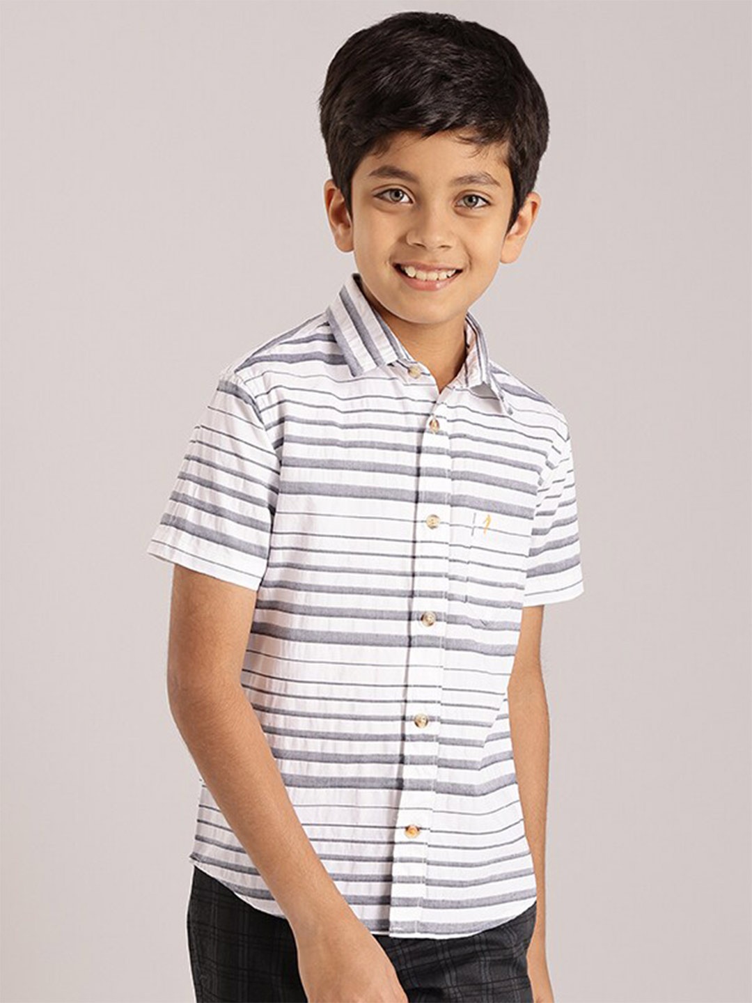 

Indian Terrain Boys Horizontal Striped Pure Cotton Shirt, White