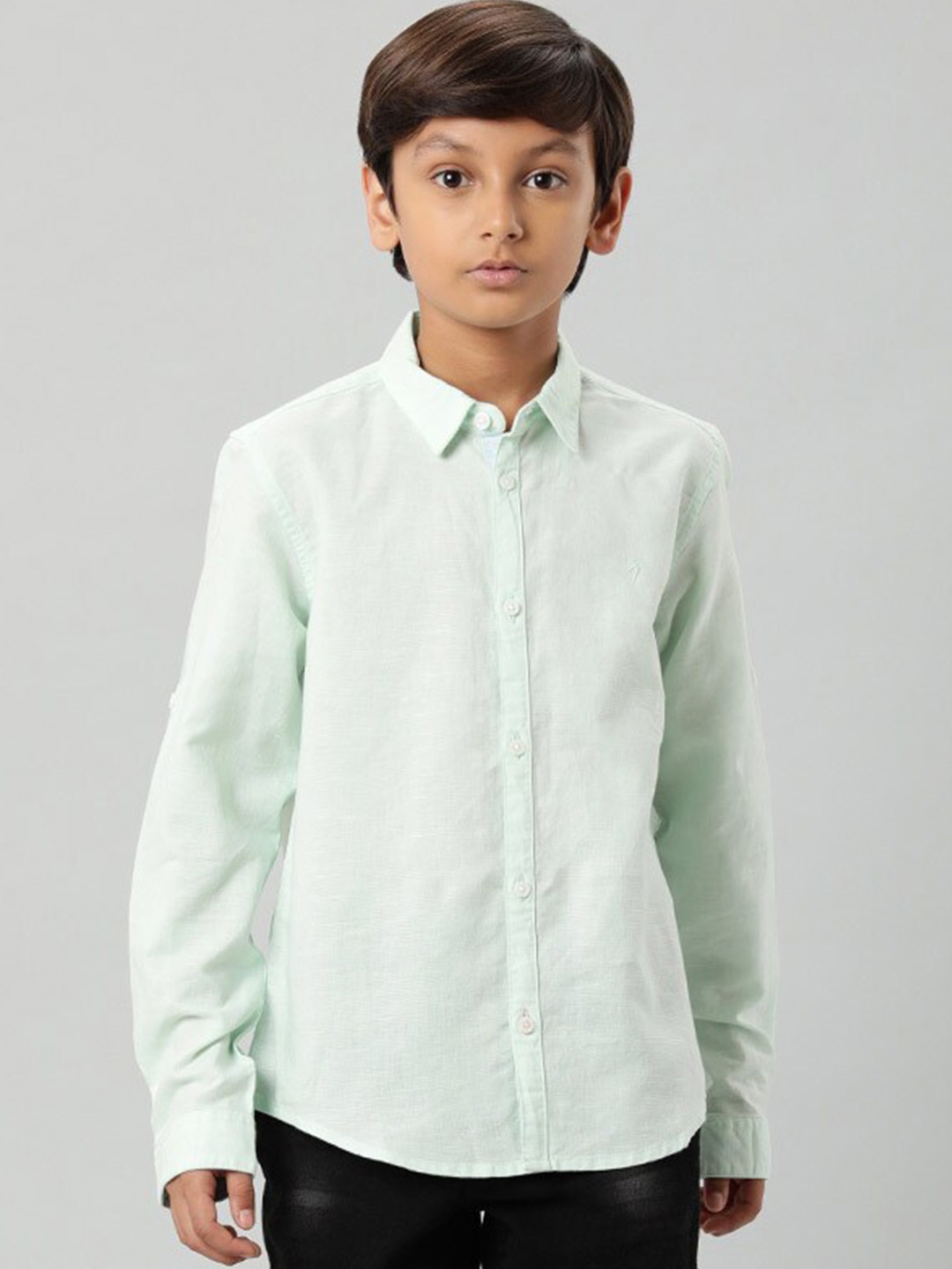 

Indian Terrain Boys Spread Collar Cotton Linen Casual Shirt, Green