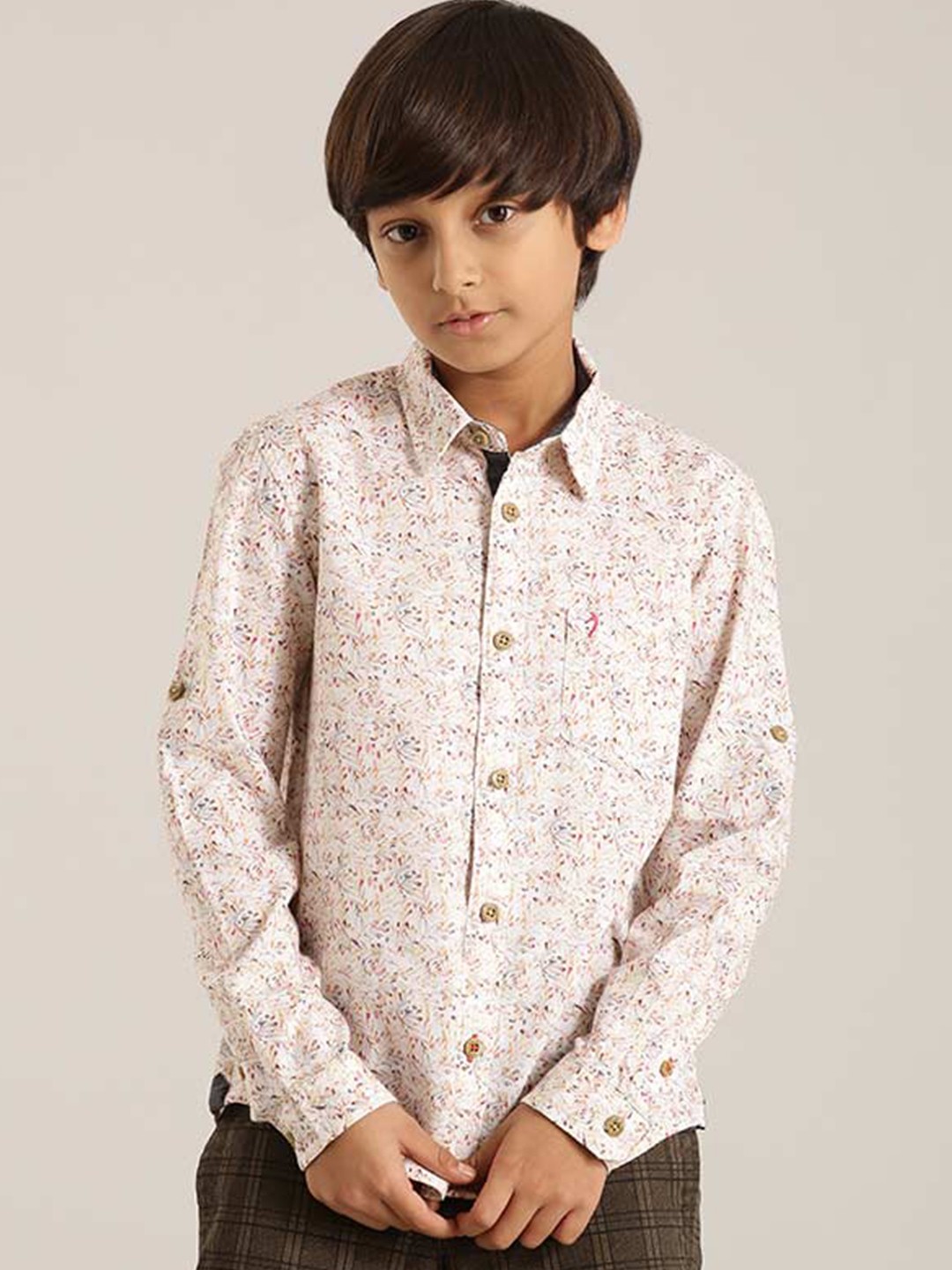 

Indian Terrain Boys Floral Printed Cotton Casual Shirt, White