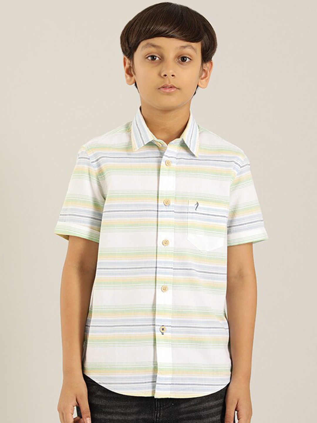 

Indian Terrain Boys Horizontal Striped Cotton Casual Shirt, Green