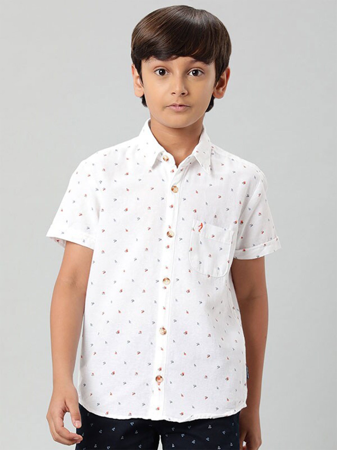 

Indian Terrain Boys Conversational Printed Pure Cotton Casual Shirt, White