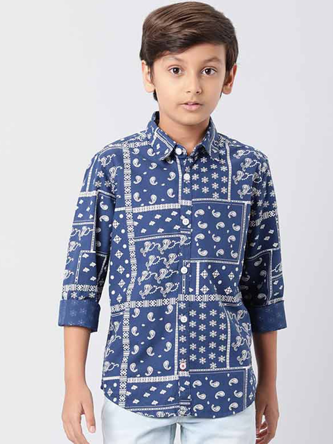 

Indian Terrain Boys Printed Classic Cotton Casual Shirt, Navy blue