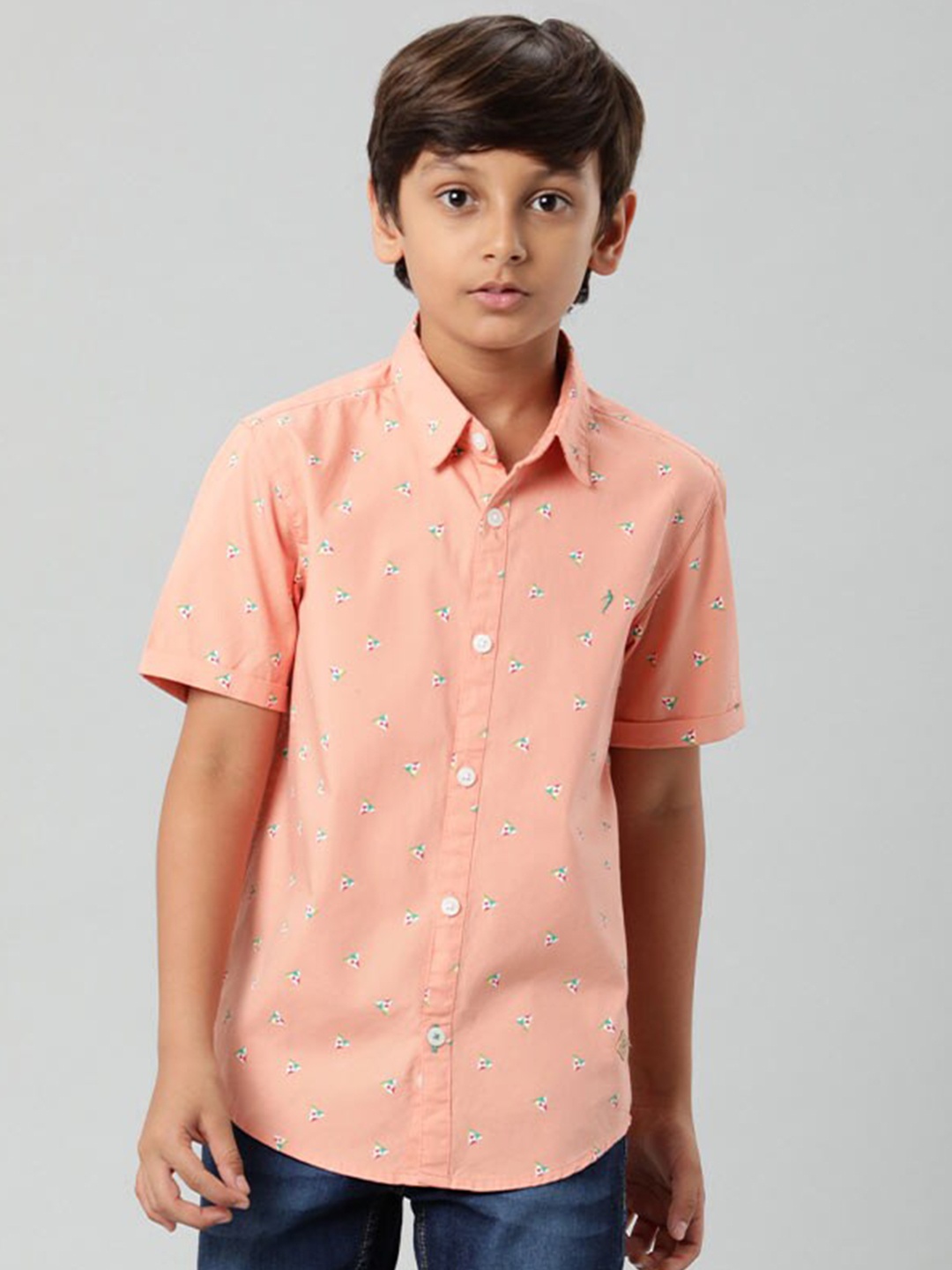 

Indian Terrain Boys Conversational Printed Cotton Casual Shirt, Peach