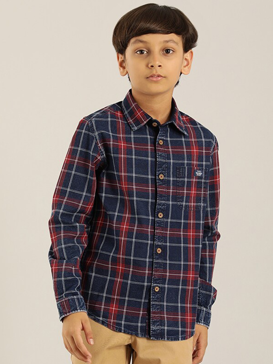 

Indian Terrain Boys Tartan Checked Pure Cotton Casual Shirt, Navy blue