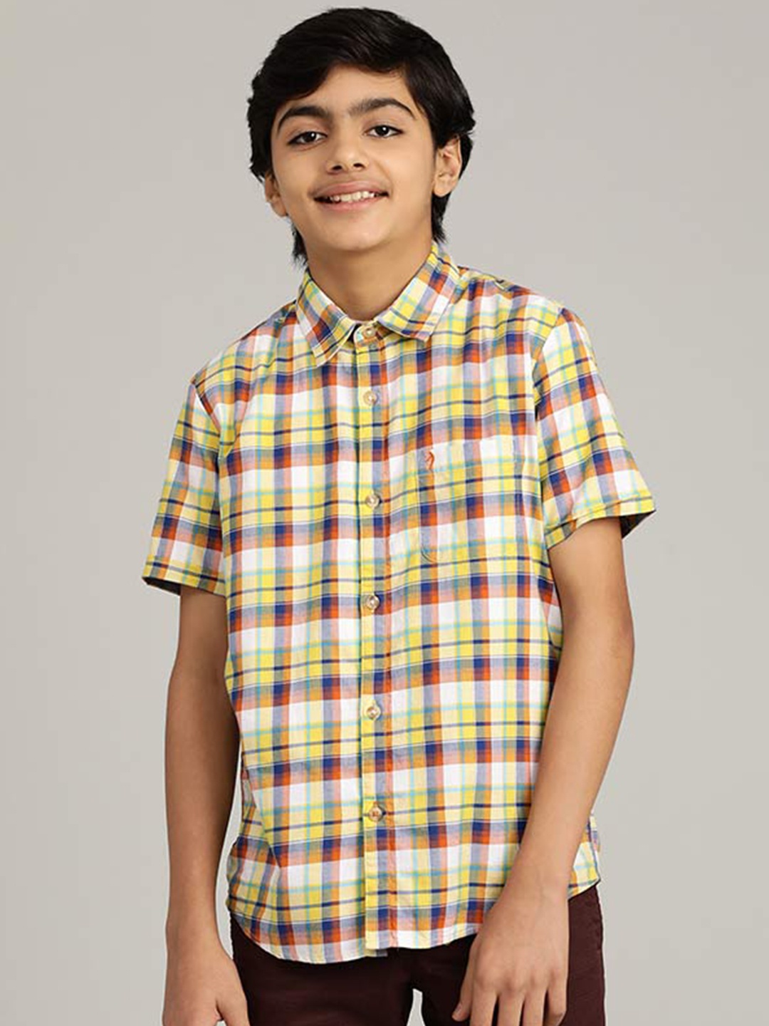 

Indian Terrain Boys Tartan Checked Pure Cotton Casual Shirt, Yellow