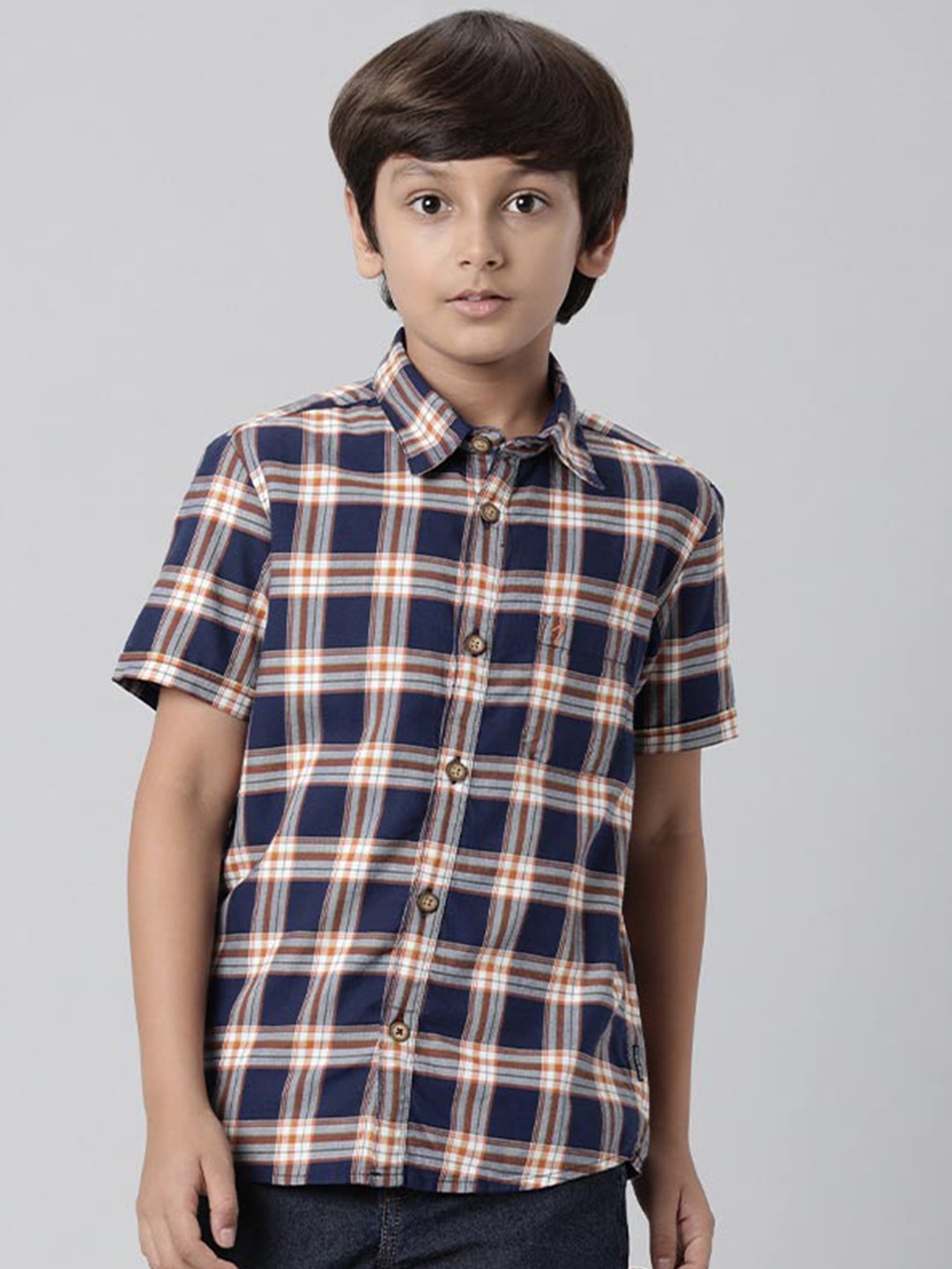 

Indian Terrain Boys Tartan Checked Pure Cotton Casual Shirt, Navy blue
