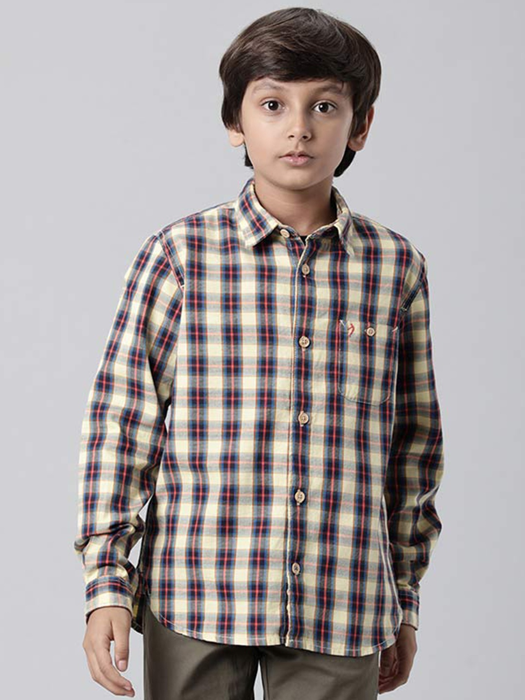 

Indian Terrain Boys Tartan Checked Cotton Casual Shirt, Yellow