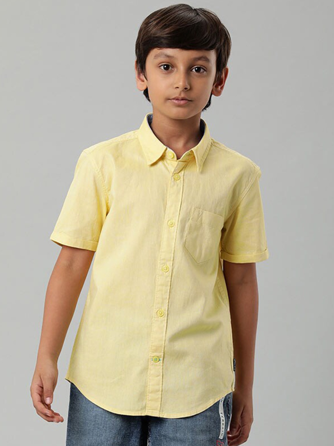 

Indian Terrain Boys Spread Collar Pure Cotton Casual Shirt, Yellow