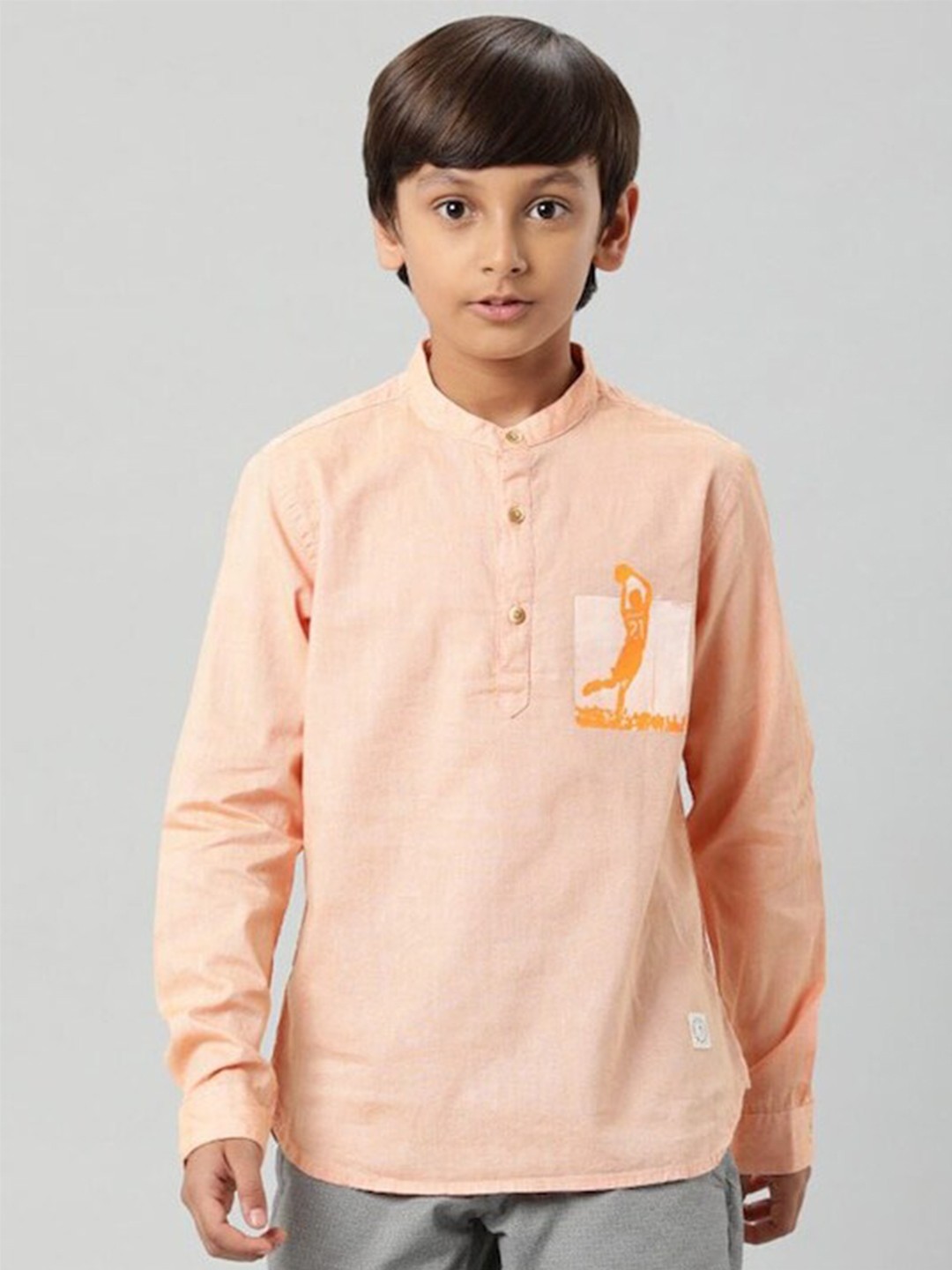 

Indian Terrain Boys Cotton Band Collar Casual Shirt, Peach